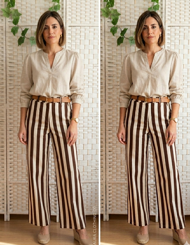 Pantalón a rayas marrón y beige