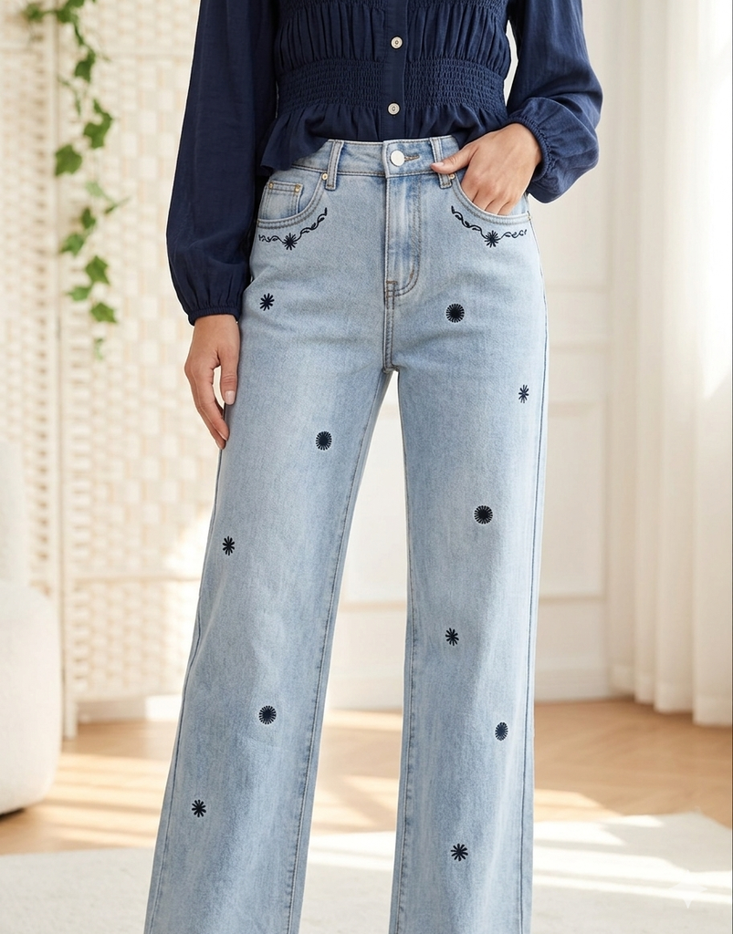 Pantalon bordado marino