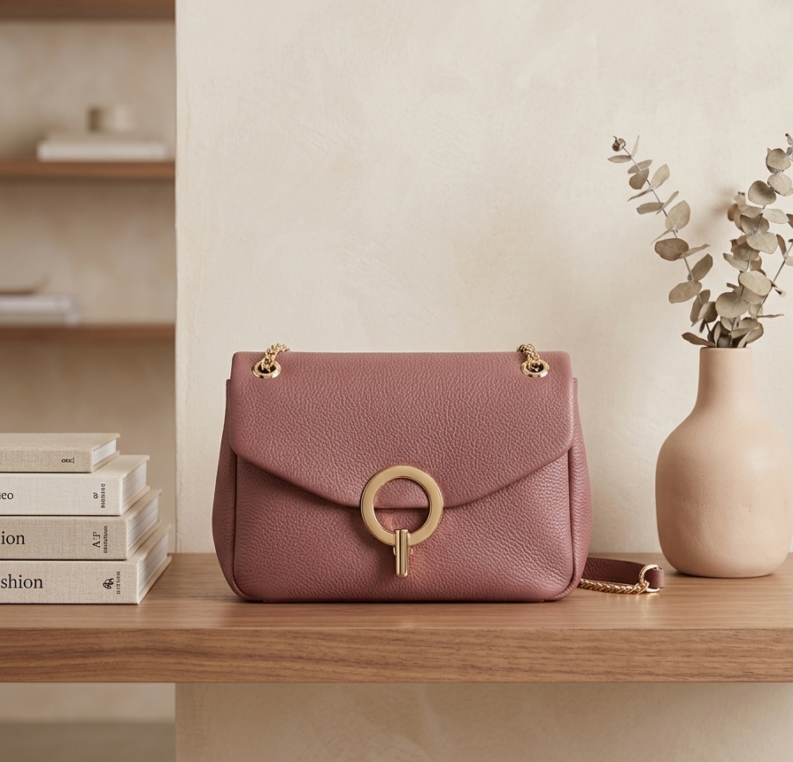 Bolso de Hombro en Piel Granulada – Rosa Empolvado