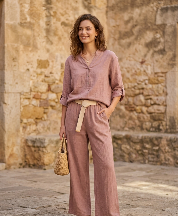 Conjunto Dos Piezas de Lino – Rosa Malva