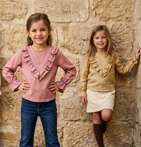 Blusa Central Rosa Antiguo Y Mostaza/Ocre